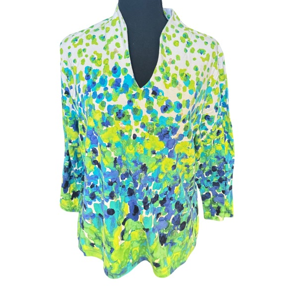Ruby Rd Women's XL Floral 3/4 Sleeve Embellished V-Neck Knit Top Blouse - Picture 1 of 4